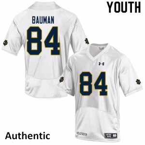 Youth Notre Dame Fighting Irish #84 Kevin Bauman White Authentic Stitch Jersey 708932-298