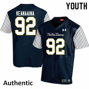 Youth Notre Dame Fighting Irish #92 Aidan Keanaaina Navy Blue Alternate Authentic Stitched Jersey 847599-596