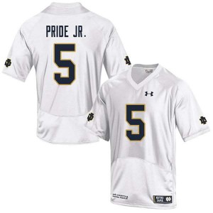 Men's University of Notre Dame #5 Troy Pride Jr. White Game University Jersey 200187-698