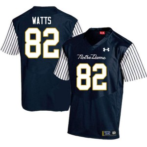 Mens Notre Dame #82 Xavier Watts Navy Blue Alternate Game Embroidery Jersey 567898-977