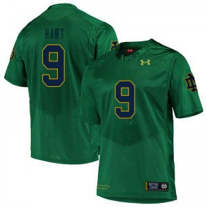Mens Notre Dame #9 Cam Hart Green Game Stitched Jerseys 998351-450