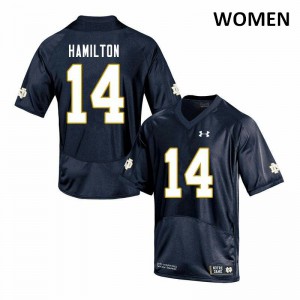 Womens Notre Dame #14 Kyle Hamilton Navy Game Stitch Jerseys 508284-266