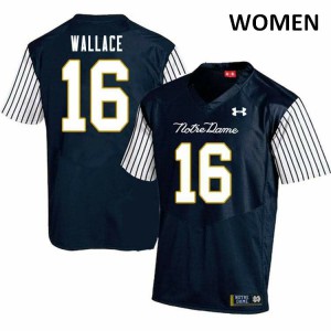 Womens University of Notre Dame #16 KJ Wallace Navy Blue Alternate Game Football Jersey 840904-118