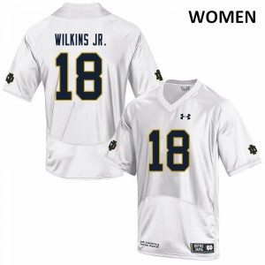 Women's University of Notre Dame #18 Joe Wilkins Jr. White Game Stitch Jerseys 566242-206