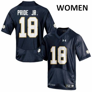 Women's Notre Dame #18 Troy Pride Jr. Navy Blue Game Embroidery Jerseys 165844-846