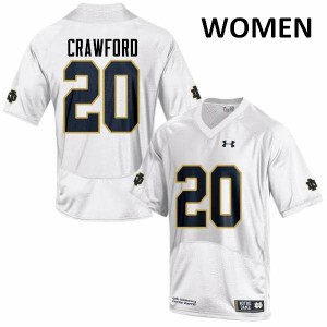 Womens University of Notre Dame #20 Shaun Crawford White Game Stitched Jersey 338703-307