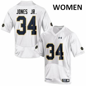 Womens UND #34 Tony Jones Jr. White Game Player Jerseys 140790-211
