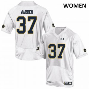Women's University of Notre Dame #37 James Warren White Game Football Jersey 891792-549
