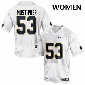 Womens University of Notre Dame #53 Sam Mustipher White Game College Jersey 205261-741