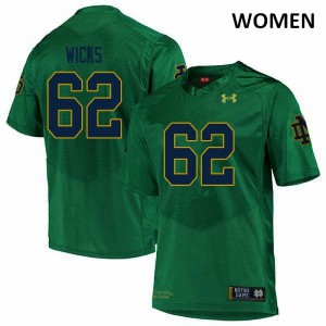 Women UND #62 Brennan Wicks Green Game Football Jersey 227082-273