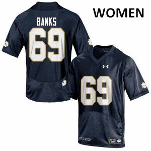 Womens Notre Dame #69 Aaron Banks Navy Blue Game Stitch Jersey 333966-690
