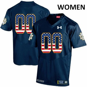 Women's University of Notre Dame #00 Custom Navy USA Flag Stitch Jerseys 991227-946