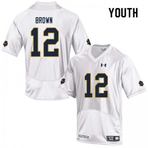 Youth Notre Dame #12 DJ Brown White Game Stitched Jersey 816791-321