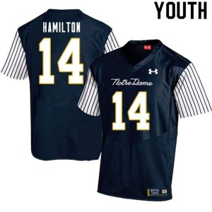 Youth Notre Dame Fighting Irish #14 Kyle Hamilton Navy Blue Alternate Game Official Jerseys 777638-377