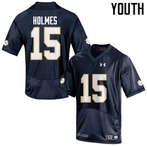 Youth Fighting Irish #15 C.J. Holmes Navy Blue Game Embroidery Jersey 781861-910