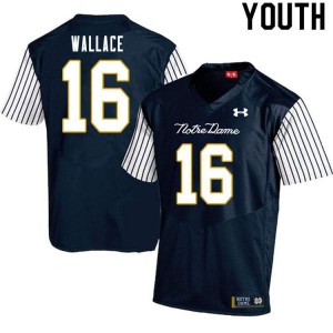 Youth University of Notre Dame #16 KJ Wallace Navy Blue Alternate Game Stitch Jersey 524154-511
