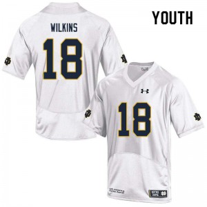 Youth University of Notre Dame #18 Joe Wilkins White Game Stitch Jerseys 280049-289
