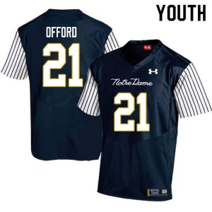 Youth Notre Dame Fighting Irish #21 Caleb Offord Navy Blue Alternate Game Stitched Jerseys 461517-588