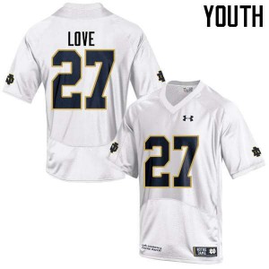 Youth University of Notre Dame #27 Julian Love White Game Embroidery Jersey 921398-951