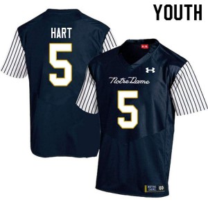 Youth Notre Dame Fighting Irish #5 Cam Hart Navy Blue Alternate Game Official Jerseys 709051-451