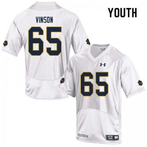 Youth Notre Dame Fighting Irish #65 Michael Vinson White Game Embroidery Jersey 269651-779