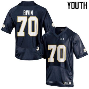 Youth Notre Dame #70 Hunter Bivin Navy Blue Game Official Jersey 546010-131