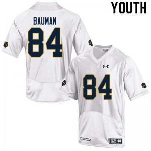 Youth Notre Dame Fighting Irish #84 Kevin Bauman White Game Embroidery Jersey 735874-478