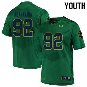 Youth University of Notre Dame #92 Aidan Keanaaina Green Game Football Jerseys 895192-302