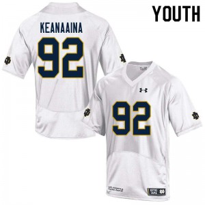 Youth Notre Dame #92 Aidan Keanaaina White Game Stitched Jerseys 287559-204